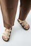 Borde Women's Genuine Leather Scarf and Buckle Nubuck Beige Slippers - 7