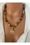 Natural Stone 10 mm Brown Agate Terra Gold Premium Necklace with Steel Links, Allergy-Free, in Special Gift Box - 3