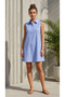 Women's sleeveless shirt collar snap detailed denim look a cut dress - 7