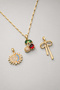 Gold Color Steel Pendant Set Sun Bow Cherry Figured Stone Women's Necklace - 2
