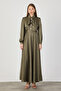 Foulard Collar Satin Evening Dress - Çağla