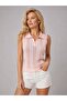 Women's Polo Neck Openwork Sleeveless Knitwear Blouse - 2