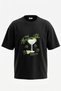 Margarita Cocktail Design Back Printed Cotton Black Oversize T-Shirt