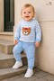 Baby Boy Set - Teddy Bear Patterned Striped Seasonal Top and Bottom Set