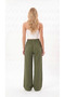 Women's Muslin Look Palazzo Sweatpants Khaki Color Wide Leg High Waist - 4