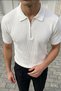 Orin Premium Ribbed Knitwear Polo Collar Half Zipper Men's White T-Shirt - 2
