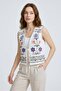 White V-Neck Vest with String Tie Detail and Multi-Color Embroidery - 5