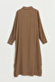 Plus Size Lyocell Tunic with Zipper and Contrast Stitching Detail - Brown - 4