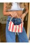 Colorful Stripe Printed Mini Hand and Shoulder Bag Orange Cream - 5