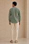 Hakim Collar White Stitching Detailed Long Sleeve Men's Shirt Green - 5