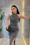 Glittery Fabric Drawstring Detailed Pencil Dress - Silver - 4