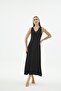 Women's V-Neck Zero Sleeve Long Black Nightgown Dress C4T4N471