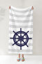 Striped Ship's Wheel Marine Beach Towel - White Navy Blue Nautical Pool Sea Bath Beach Cover - 4