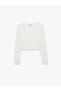 Viscose Blend V-Neck Long Sleeve Buttoned Lace Detailed Crop T-Shirt - 6