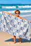 Stylish Beach Towel with Floral Butterfly Motif - Bohemian Modern Blue and White Quick-Dry Microfiber Towel - 2