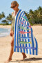 Fish-Themed Striped Stylish Beach Towel - Marine Blue and White Colorful Quick-Drying Microfiber Towel - 2