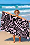 Abstract Tropical Beach Towel - Pink Black Bohemian Wavy Pool Sea Bath Quick Dry Beach Cover - 4