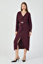 V-Neck Modal Fabric Regular Fit Long Dress with Slits and Buckle Details # 03025 - 7