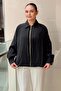 Front Pleated Detailed Zippered Advertized Sleeve Lined Bomber Jacket