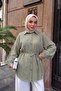 Women's Self-Patterned Waist-Tie Shirt Khaki Green - 3