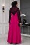 Women's Sequined Lace-Up Oversized Size Hijab Chiffon Evening Dress - 2