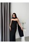 Black Strapless Floral Motif Long Evening Dress with Shawl Detail - 3