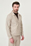 Striped Slim Fit Shirt Collar Zippered Men's Coat Trousers Beige - 17167.26Y - 6