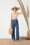 Women's Muslin Palazzo Trousers - Navy Blue Wide Leg High Waist - 2