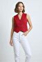 Red Women's V-Neck Buttoned Classic Woven Blazer Vest - 6