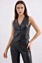 Women's V-Neck Buttoned Black Vest