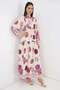 Women's V-Neck Belted Floral Patterned Viscose D. Fuchsia Hijab Dress - 6