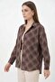 Women's Oversize Checkered Patterned Viscose Brown Shirt - 4