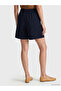 Navy Blue Women's Pleated Shorts with Elastic Waist - 3