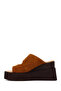 Women's Tan Buckle Wedge Heeled Suede Leather Slippers 26Sfd203910 - 3