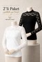 2-Pack Women's Lace Detailed Long Sleeve Blouse 90% Cotton – Half Turtleneck Transparent Tulle Detailed Body Stylish Top 447
