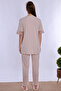 Adjustable Waist Detailed Maternity Pajama Set with Breastfeeding Feature Effortt - Beige - 7
