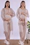 Comfortable Cut Maternity Pajama Set with Nursing Features and Robe Effortt - Beige
