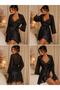 Noir Belle Black Lace Detailed Belted Nightgown and Robe Set - 3