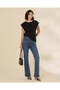 Women Black With Scalloped White Crochet Trim Top - 2
