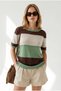 Women's Brown Color Block Mercerized Draped Knitwear Blouse Blz-19002640 - 4