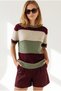Women's Burgundy Color Block Mercerized Draped Knitwear Blouse Blz-19002640 - 4