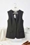 Women's Sleeveless V-Neck Single Button Vest Black