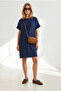 Women's Navy Blue Double Pocket Wide Fit Mini Dress Elb-19002679 - 2