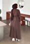 Lacing Detailed Skirt Suit in Bitter Brown - 4