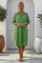 Pistachio Green Shirt Collar Short Sleeve Buttoned Pocket Casual 100% Linen Woven Dress 98 60 - 4