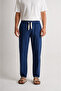 Men's Comfortable Fit Linen Trousers with Embroidery Detail and Elastic Waist E225 - 2