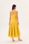 Yellow Linen Strap Square Neck A-Line Panel Detailed Cotton Midi Dress - 7