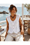Women's 100% Cotton Muslin V-Neck Buttoned Sleeveless Blouse Summer Shirt - 5