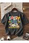 Printed Black - White - Anthracite 3-Piece Children's T-Shirt 100% Cotton Short Sleeve Knitted Crew Neck - 5
