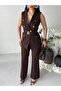 Women's Double-Breasted Belted Sleeveless Jacket and Classic Trousers Two-Piece Set - 6
